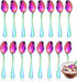 Set of 16 Rainbow Soup Spoons, Top Food Grade Stainless Steel Silverware, 6.69 Inches, Dishwasher Safe