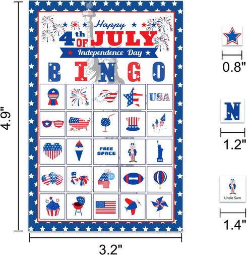 32Players 4th of July Bingo Game - Patriotic Bingo Cards for Kids Adults, Independence Day Party Supplies
