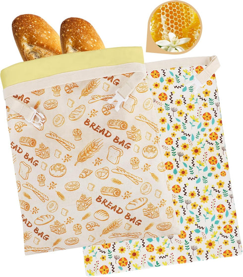 QHMCHLDZ 2-Pack Reusable Beeswax Bread Bags - Large 17x13 Inch for Sourdough &