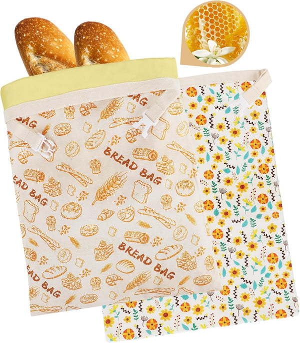 QHMCHLDZ 2-Pack Reusable Beeswax Bread Bags - Large 17x13 Inch for Sourdough &