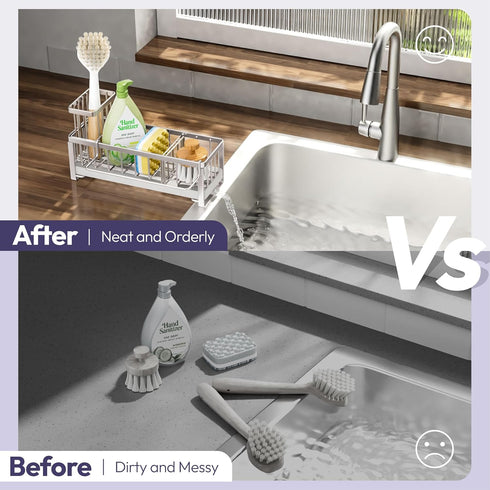 Countertop, SWTYMIKI Sponge Holder for Kitchen Sink - Sink Caddy with Brush Holder Self-draining Sponge Caddy Organizer