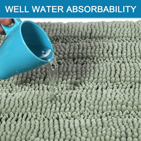 H.VERSAILTEX Non Slip Bath Rugs for Bathroom - Extra Thick Chenille Striped Mats 47" x 17" Sage