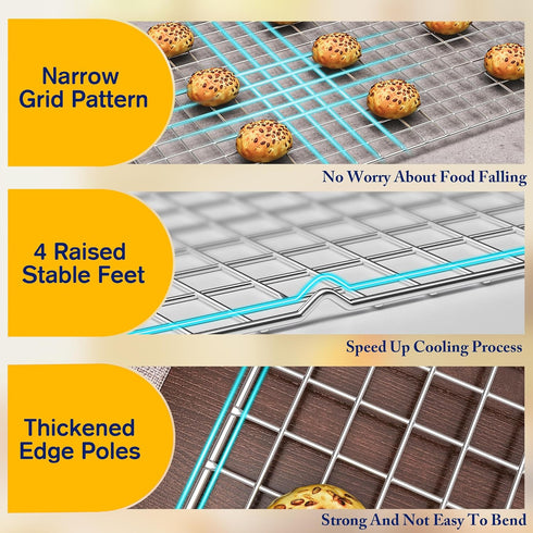 2PCS Heavy Duty Cooling Racks for Cooking and Baking, 10" x 15" Stainless Steel Wire Rack, Oven & Dishwasher Safe