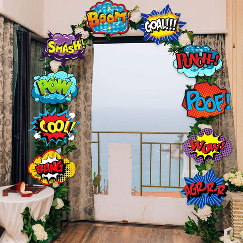 Poen Hero Themed Party Decorations - Large Hero Action Sign Fun Cutouts for Birthday Baby Shower Party Supplies, 10