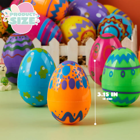 24PCS 3.15" JOYIN Printed Easter Eggs, Empty Fillable Colorful Plastic Eggs Bulks for Easter Hunt, Basket Stuffers