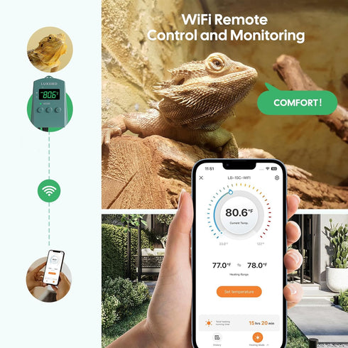 32-113F 365 1200W, WiFi Digital Heat Mat Thermostat Controller, with Heating Cooling Mode, Day Data Export, High/Low