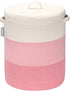 Sea Team Large Cotton Rope Woven Storage Basket with Lid, 16 x 20 inches, White & Pink, Clothes Toys Organizer