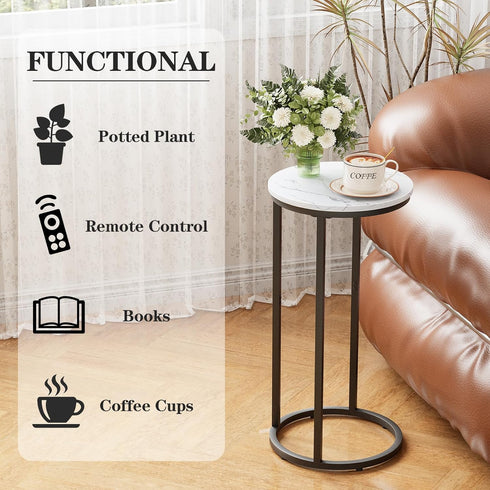 Katrawu Color(11.81" 11.81" 23.62" C Shaped end Table,Wood Round Side Table for Couch,Small Sofa Table with Metal Frame