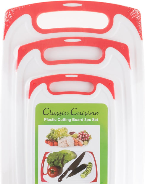 Cutting Board Set, 3 Piece Plastic Kitchen Chopping Boards for Cooking Food Prep with Juice Groove by Classic Cuisine