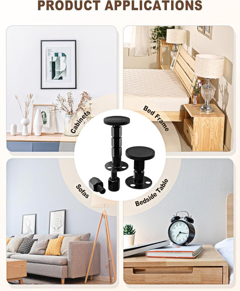 2PCS 1.18-4.13in Adjustable Threaded Bed Frame Anti-Shake Tool, Upgraded Headboard stoppers with Free Furniture Pads