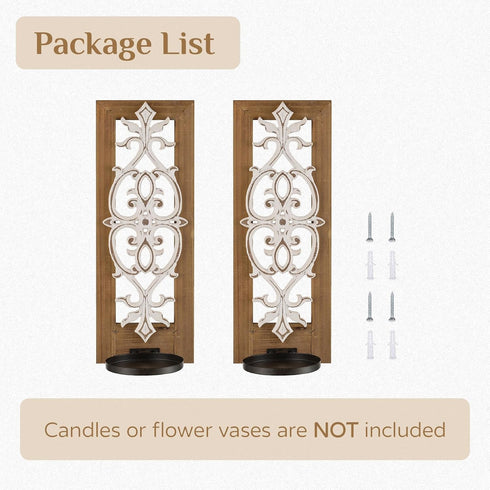 Set 2 Farmhouse Wood Candle Sconces Wall Decor - of Walasis Rustic Wall Candle Holder Decorative Carved Brown Candle