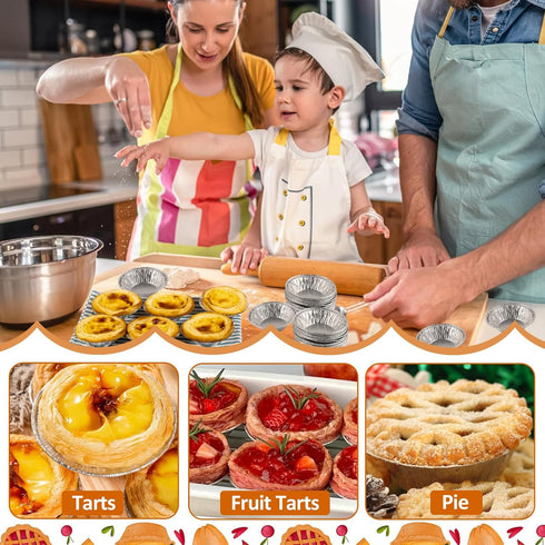 200 Pieces 2.6 Inch Round Pie Tart Small Tin Foil Pans - Disposable Aluminum Mini Pie Pans for Baking
