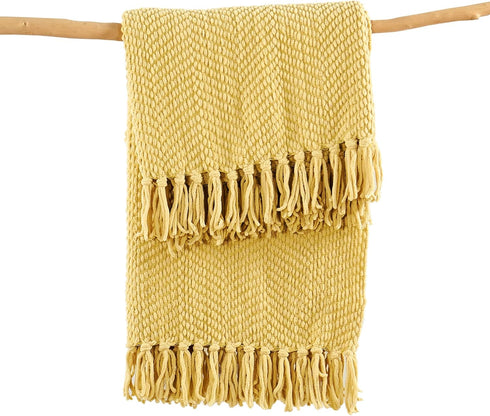 Home Soft Things Yellow Throw Blanket, Knitted Tweed Throw 50'' x 60'', Super Soft Cozy Warm
