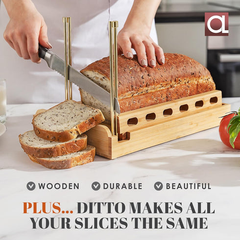 2.0 6.5" 4 DITTO Bamboo Bread Slicer for Homemade Bread - Wide Adjustable Bread Slicer Guide Cuts Even Slices