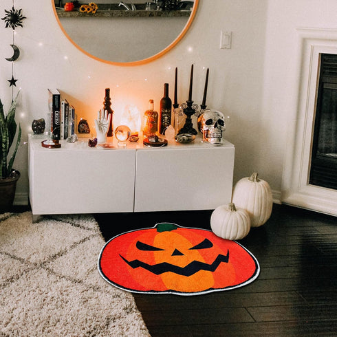 FANTPK Halloween Bathroom Rug, Fall Pumpkin Bath Mat Water Absorbent Non-Slip Washable for Shower Tub Microfiber