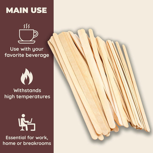 Fill 'n Brew Wood Coffee, Tea & Beverage Stirrers - 500 Count, 5.5" Length, 1 Box of Stir Sticks