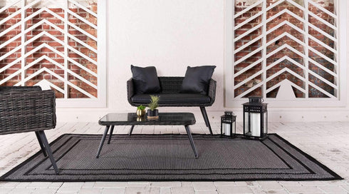 Unique Loom Outdoor Border Collection Area Rug, Multi Border, 2' 2" x 3' Rectangle, Gray/Black