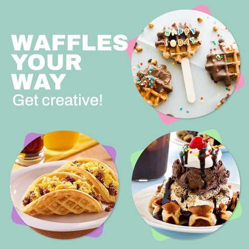 Elite Gourmet Electric Nonstick Mini Waffle Maker, 4.5-inch Belgian Waffles, Easy to Clean, Mint