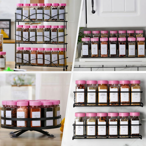 24 Label-4oz Lids,3 Sets 1 2 (24) Glass Spice Jars with Spice Containers with Lids and Shaker of Spice Labels