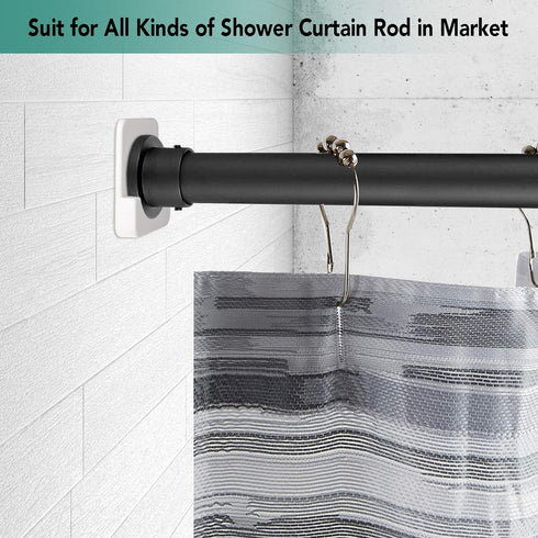 Shower Curtain Rod Holder for Wall Mount, Adhesive Tension Rod Retainer, 2 Pack, White
