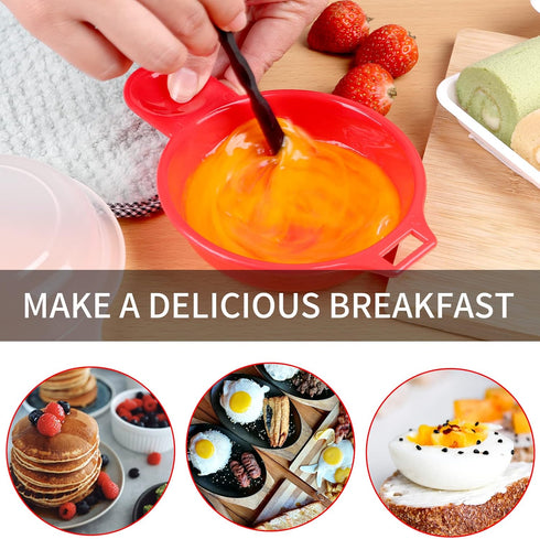 2 Sets Microwave Egg Cooker, 1 Minute Fast Egg Hamburg Omelet Maker Kitchen Cooking Tool, Red and Clear