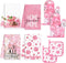 Leinuosen 8 Pcs Pink Rose Kitchen Towels and Dishcloths Sets Oven Mitts and