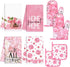 Leinuosen 8 Pcs Pink Rose Kitchen Towels and Dishcloths Sets Oven Mitts and