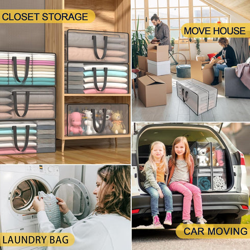 Clear Storage Bags with Zipper, 2 Pack Large Moving Bags, Heavy Duty Extra Large Plastic Storage Totes for Clothes,
