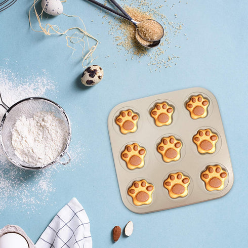 Luxshiny Round Cake Pans Muffin Pan, 9 Cup Cat Paw Shaped Non-stick Cupcake Baking Pan