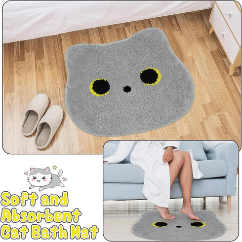 Cat Bathroom Rugs 22X27 inch, Grey Non-Slip Absorbent Bathroom Floor Mat for Shower Room