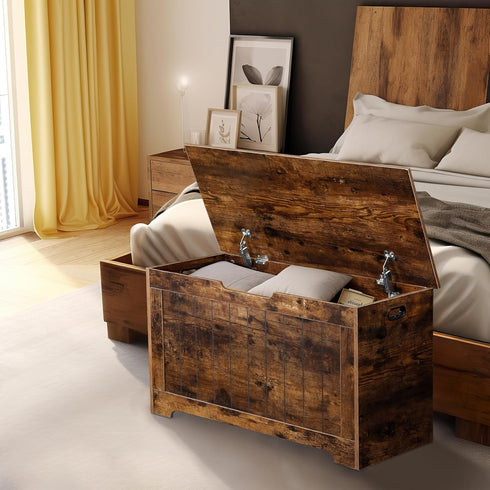 Nouva 30 Inches Wooden Storage Chest Storage Box Large Entryway Bench with Safety Hinges for Living Room Bedroom