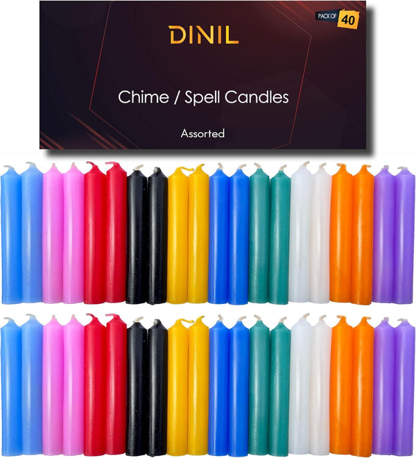 Dinil Spell & Chime Candles, 40 Assorted Color 4" x 1/2" Premium Mini Taper Candles for Rituals and Birthdays