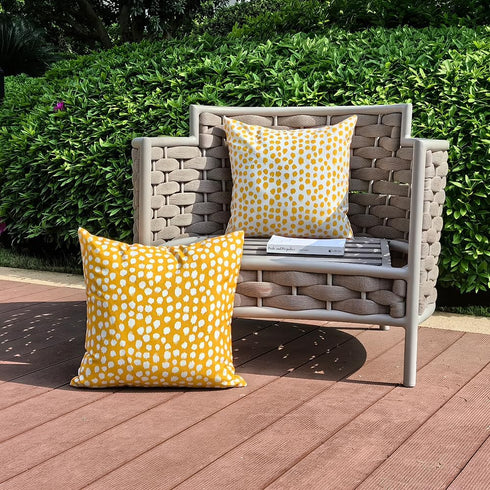 Set of 2 Outdoor Pillow Covers 16x16 Yellow Polka Dot Waterproof Decorative Pillow Cases for Summer Outdoor Sofa Bed