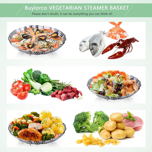 Buylorco Stainless Steel Folding Vegetable Steamer Insert, Fits Pots 5" to 9" for Veggie & Seafood Cooking