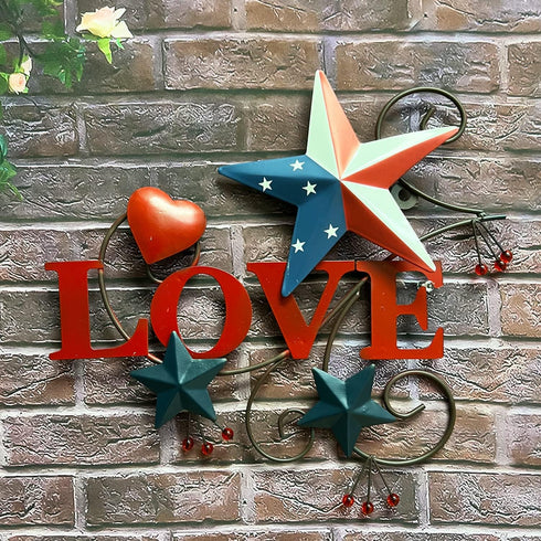 Primitive Country Metal Love Star Wall Art, Americana Hearts and Stars, 4th of July Farmhouse Decor
