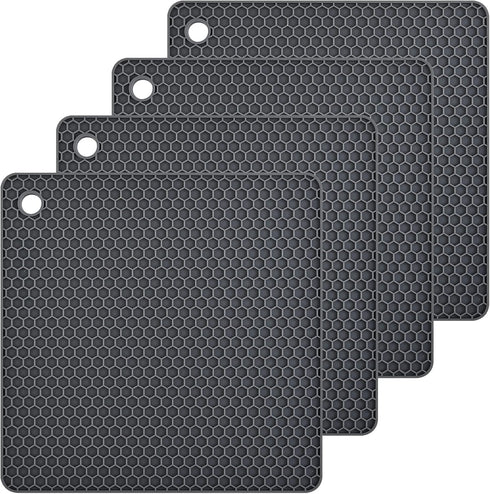 Smithcraft Silicone Trivet Pot Mat, Heat Resistant Table Placemats, 4 Pack, 7.5x7.5 Inch, Grey, Square