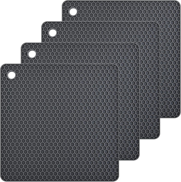 Smithcraft Silicone Trivet Pot Mat, Heat Resistant Table Placemats, 4 Pack, 7.5x7.5 Inch, Grey, Square