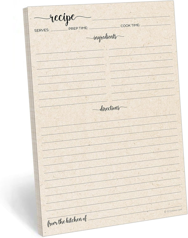 321Done Recipe Paper, Made in USA: 5.5x8.5 Tan, Blank Recipe Paper for Recipe Binder, Pack of 50