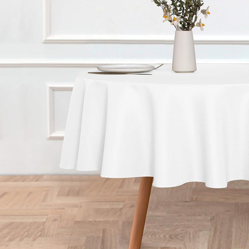 sancua 60 Inch Round Tablecloth - Water Resistant Washable Polyester Table Cover for Dining, Buffet Parties, White