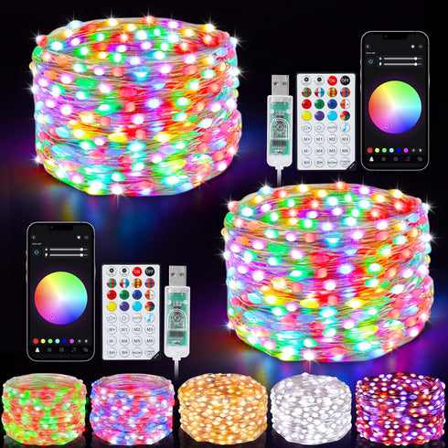 Smart Fairy Lights 2 Pack Total 66Ft 200 LED Twinkle String Lights