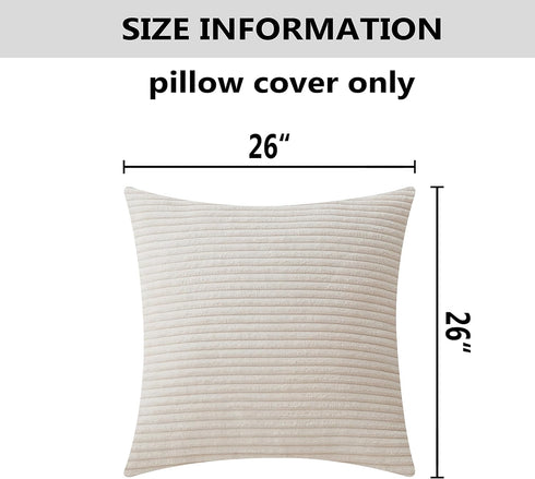 Home Brilliant Large Euro Pillow Sham, Super Soft Plush Corduroy Textured Cover, 26 x 26 (Cream Cheese)