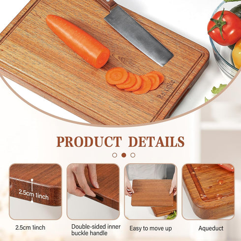 16.9x11.8 Solid Teak Wood Cutting Board One Piece Non Glued Large Thick Crack Resistant Wooden Chopping Board