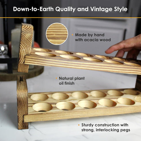 Expandable Stackable Wooden Egg Holder Countertop for 24 Eggs, Rustic Kitchen Decoration, Two-Piece Compact Egg Rack for Counter - Chicken Decor - Gui's Chicken Coop (Double Rack)