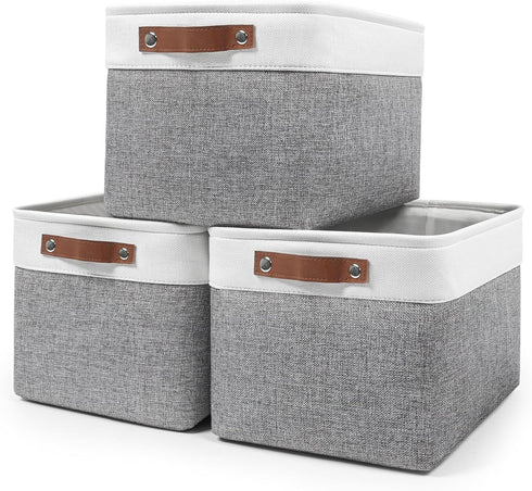 Storage Bins Large Fabric Storage Baskets for Shelves, 3 Pack Decorative Linen Closet Baskets with Handles for