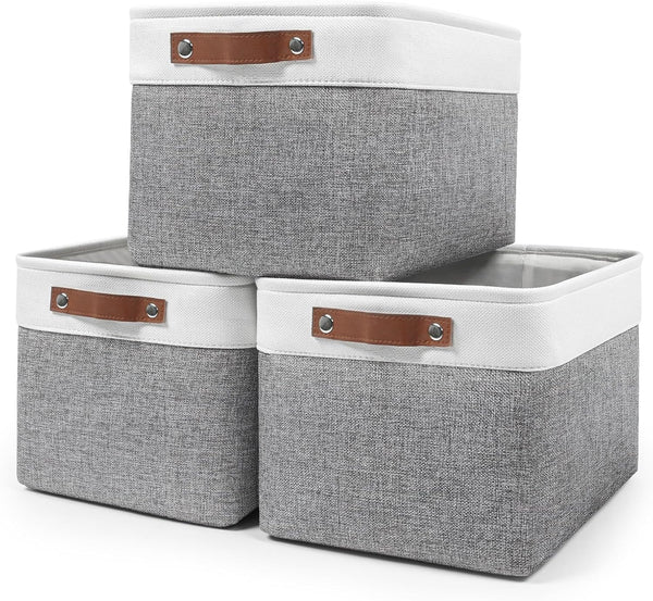Storage Bins Large Fabric Storage Baskets for Shelves, 3 Pack Decorative Linen Closet Baskets with Handles for