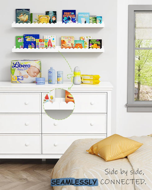 Set 4, Harwaya Scalloped Nursery Floating Shelves for Wall of White Kids Book Shelves Wall Mounted, Cloud Hanging