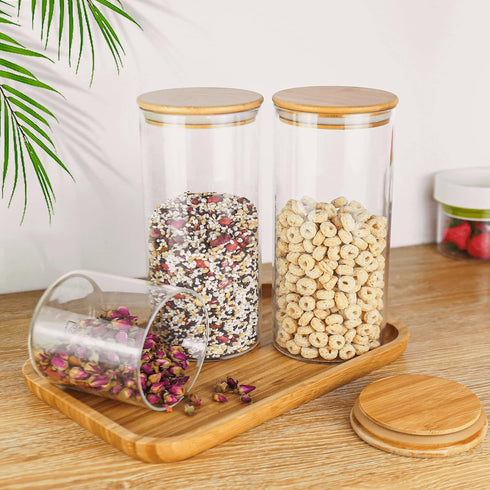 18 Oz Glass Jar with Lid, Clear Thickened Storage Container with Sealed Bamboo Lid for Coffee, Sugar, Spices