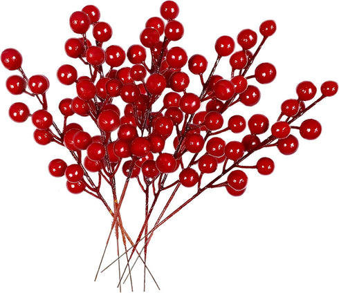 24 pcs Christmas Berries Stems Artificial Red Berry Stems for Christmas Tree