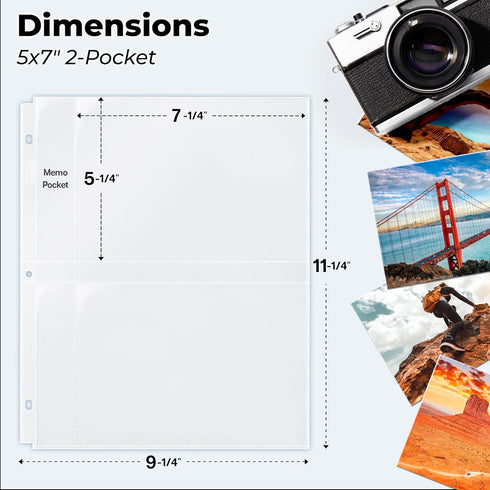 Dunwell 5x7 Photo Sleeves for 3-Ring Binder, 10 Pack for 40 Pictures, Acid-Free Poly Plastic Photo Album Refill