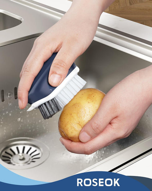 2 Pack ROSEOK Potato Scrubber and Veggie Brush, Self-Standing Kitchen Brush for Fruit and Vegetable Cleaning, Navy